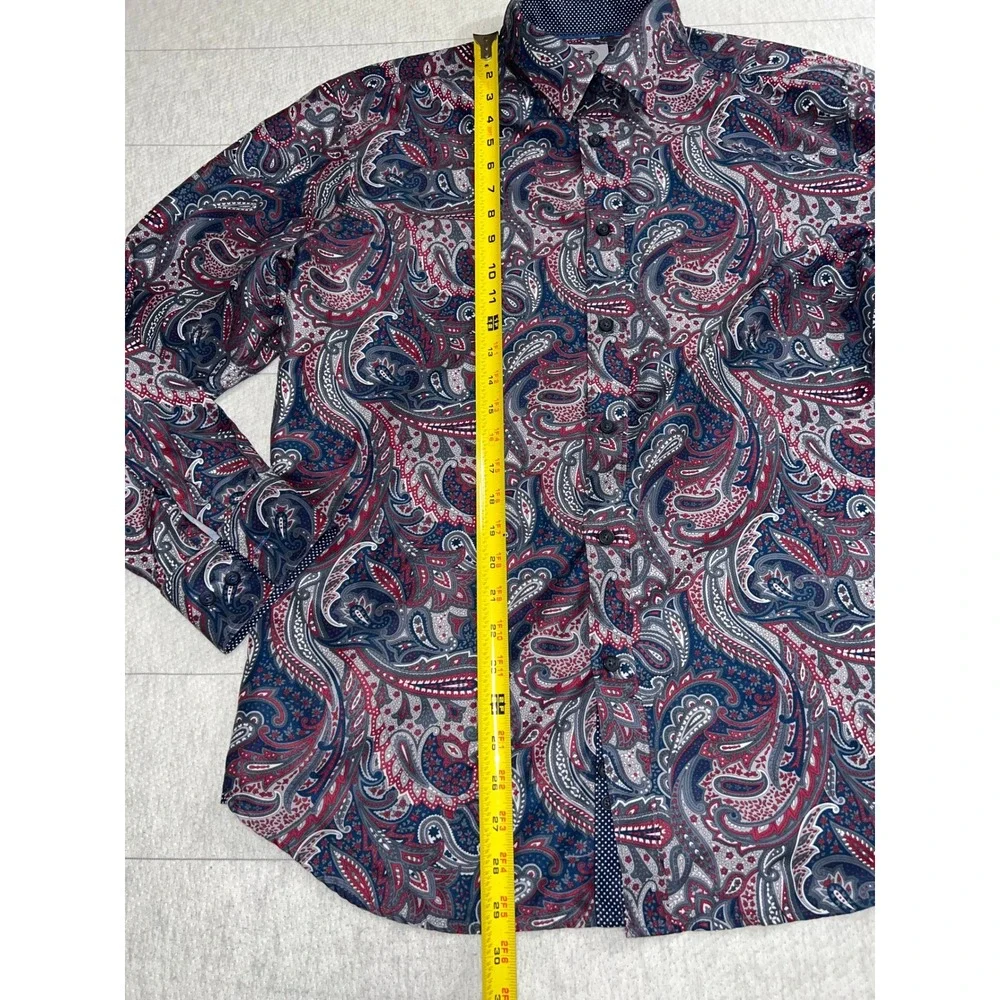 Kilburne & Finch Mens L Blue Red Paisley Long Sleeve Button Down Shirt